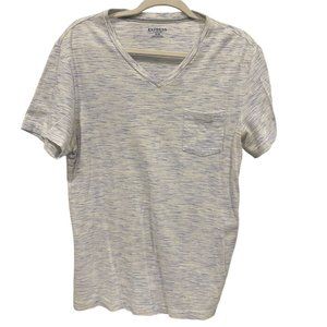 EXPRESS Men's White Gray Blue V Neck Casual Stretch Space Dyed T-Shirt MEDIUM